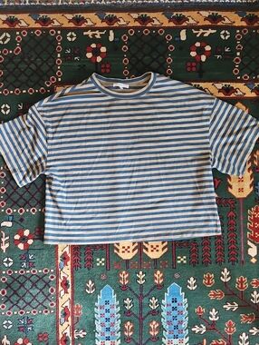 Aem+Co Oversized Striped Tee Short Sleeve Tan & Blue